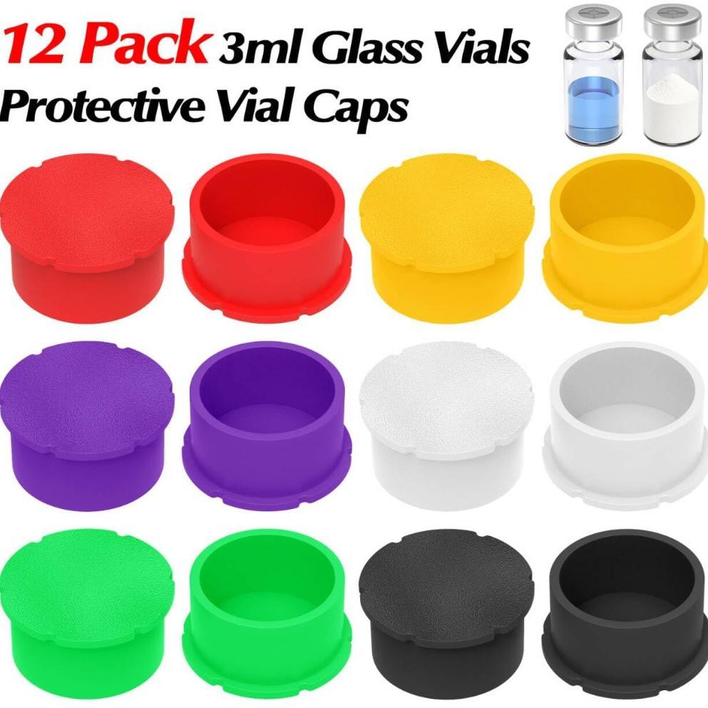 12 Pack Silicone Vial Caps in Assorted Colors for 3ML Glass Vials